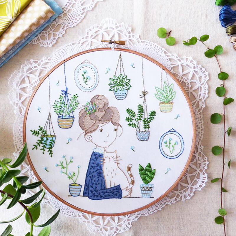 Beginner Embroidery Kit,Green Plant Embroidery,Embroidery Kit,DIY Needlepoint Hoop Wall Art Kit,Modern Embroidery Kit,Diy Craft Kit,