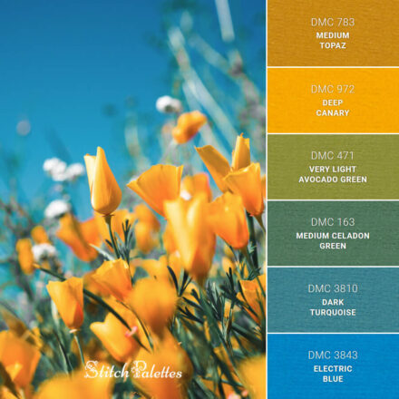 Blue And Yellow Phoenix - Embroidery Color Palette (With Thread Codes)