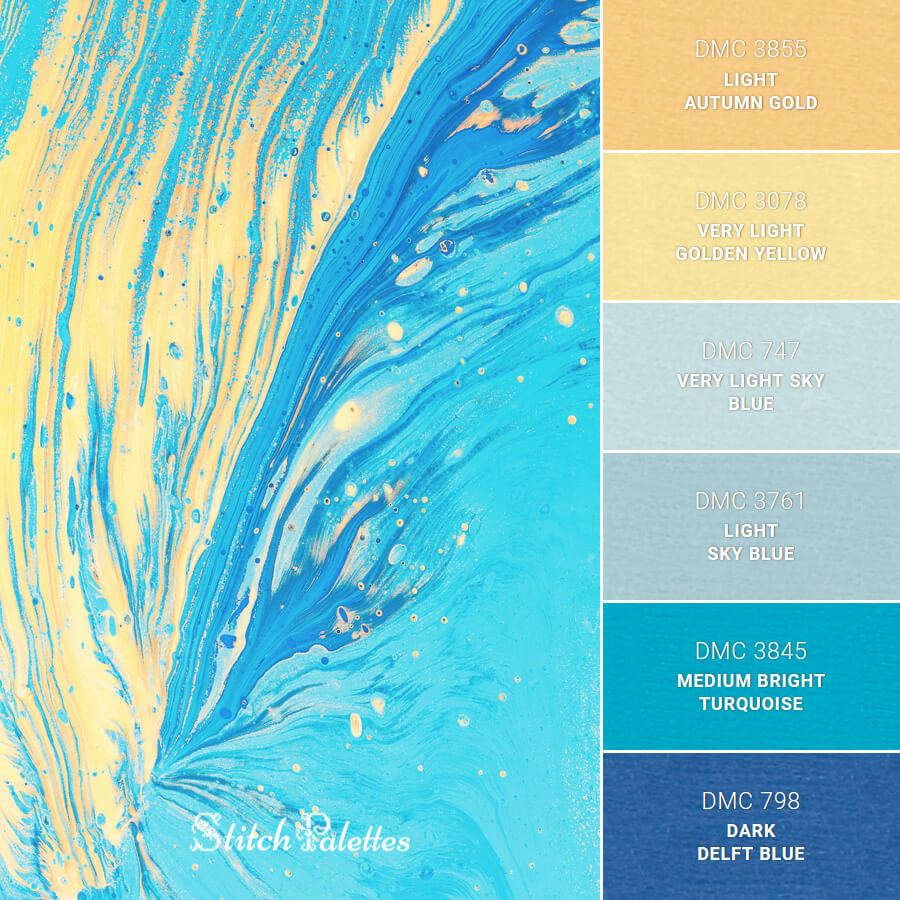 Blue And Yellow Phoenix - Embroidery Color Palette (With Thread Codes)