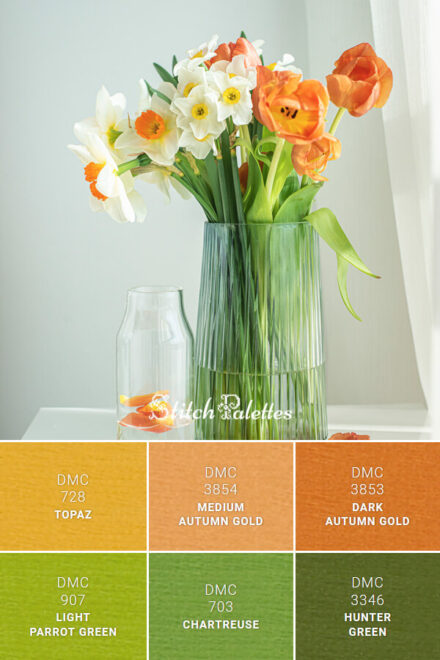 Spring Bouquet Of Flowers - Embroidery Color Palette (With Thread Codes)