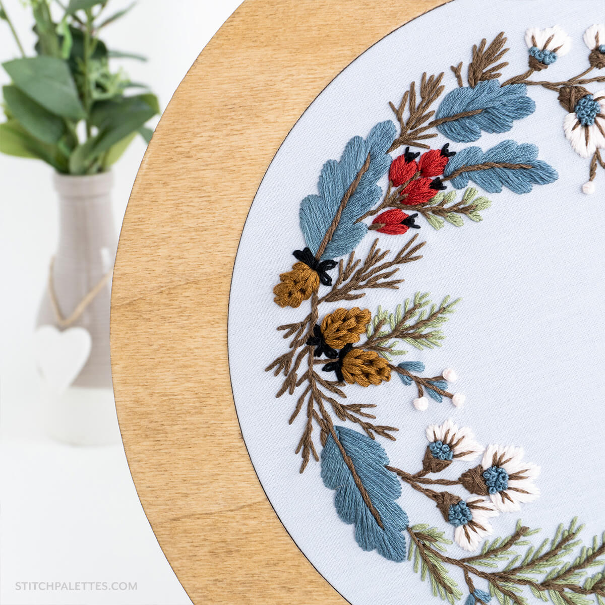 Finished Winter Wreath Embroidery With Frame