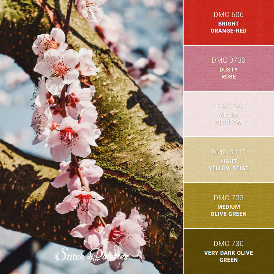 Cherry Blossom Embroidery Color Palette With Thread Codes 