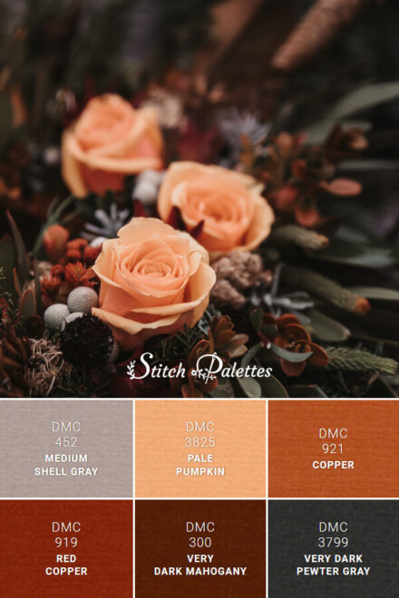 Peach Roses - Embroidery Color Palette (With Thread Codes)