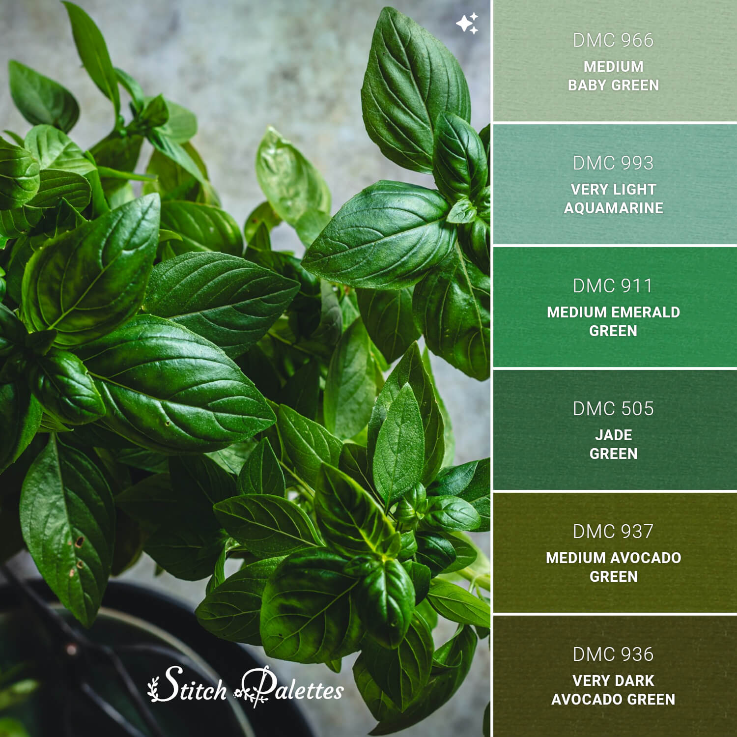 Boasting Basil - Embroidery Color Palette (With Thread Codes)