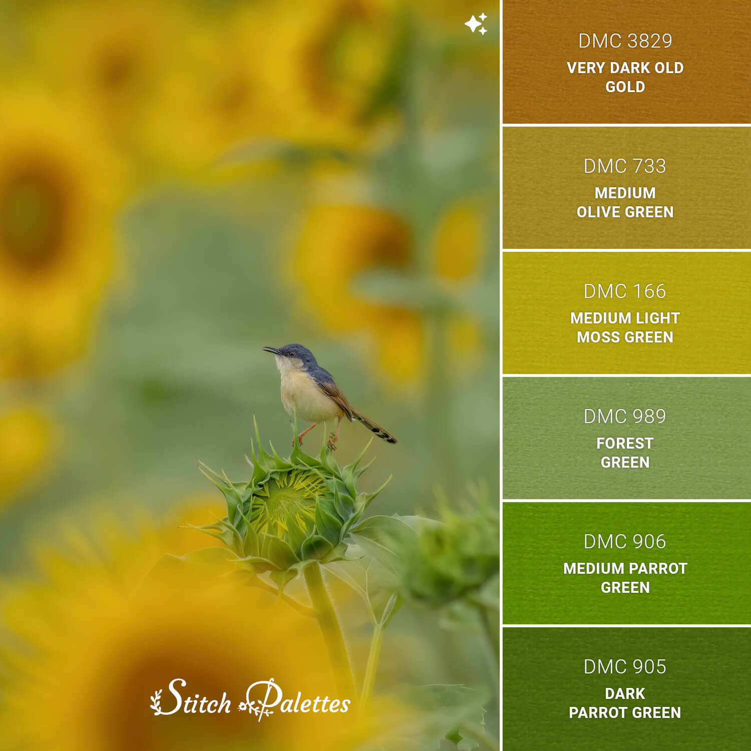 Singing About Sunflowers - Embroidery Color Palette (With Thread Codes)