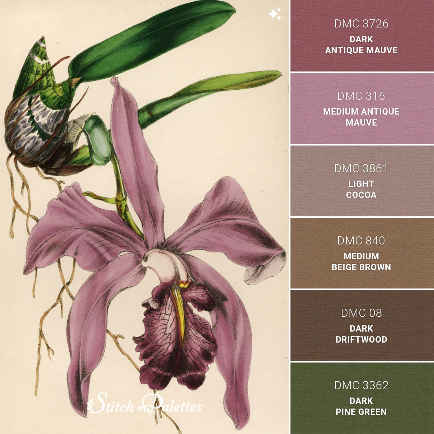 Purple Orchid - Embroidery Color Palette (With Thread Codes)