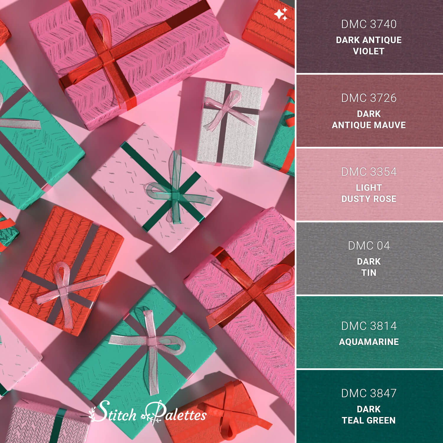 Christmas In Pink - Embroidery Color Palette (With Thread Codes)