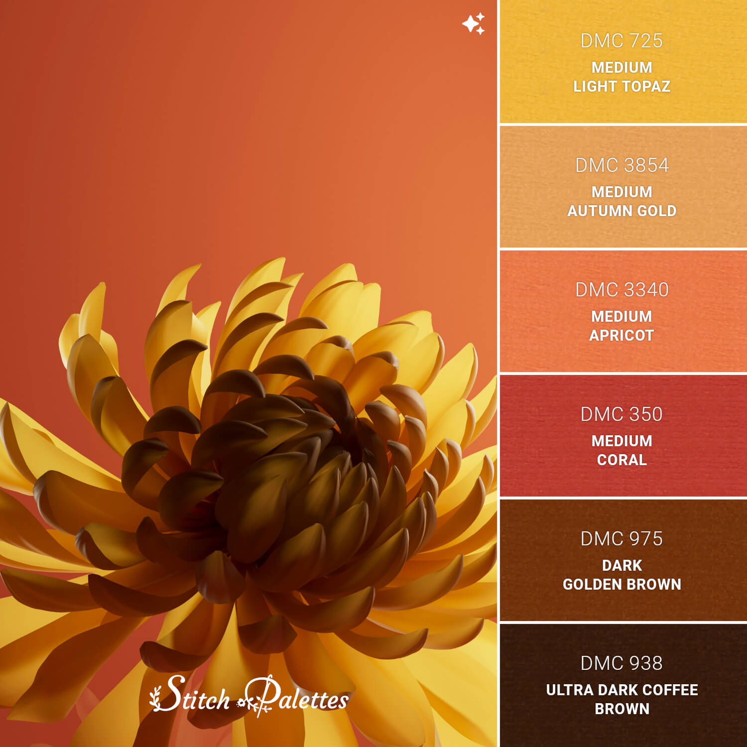 Composed Chrysanthemum - Embroidery Color Palette (With Thread Codes)