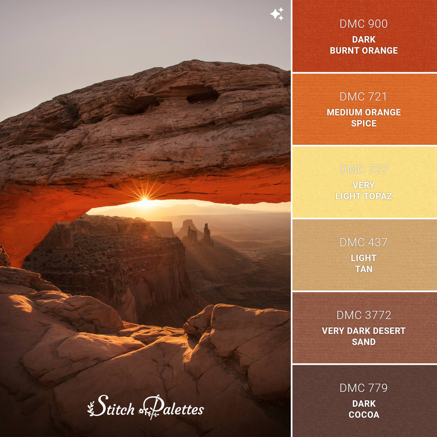 Mesa Arch Trail - Embroidery Color Palette (With Thread Codes)