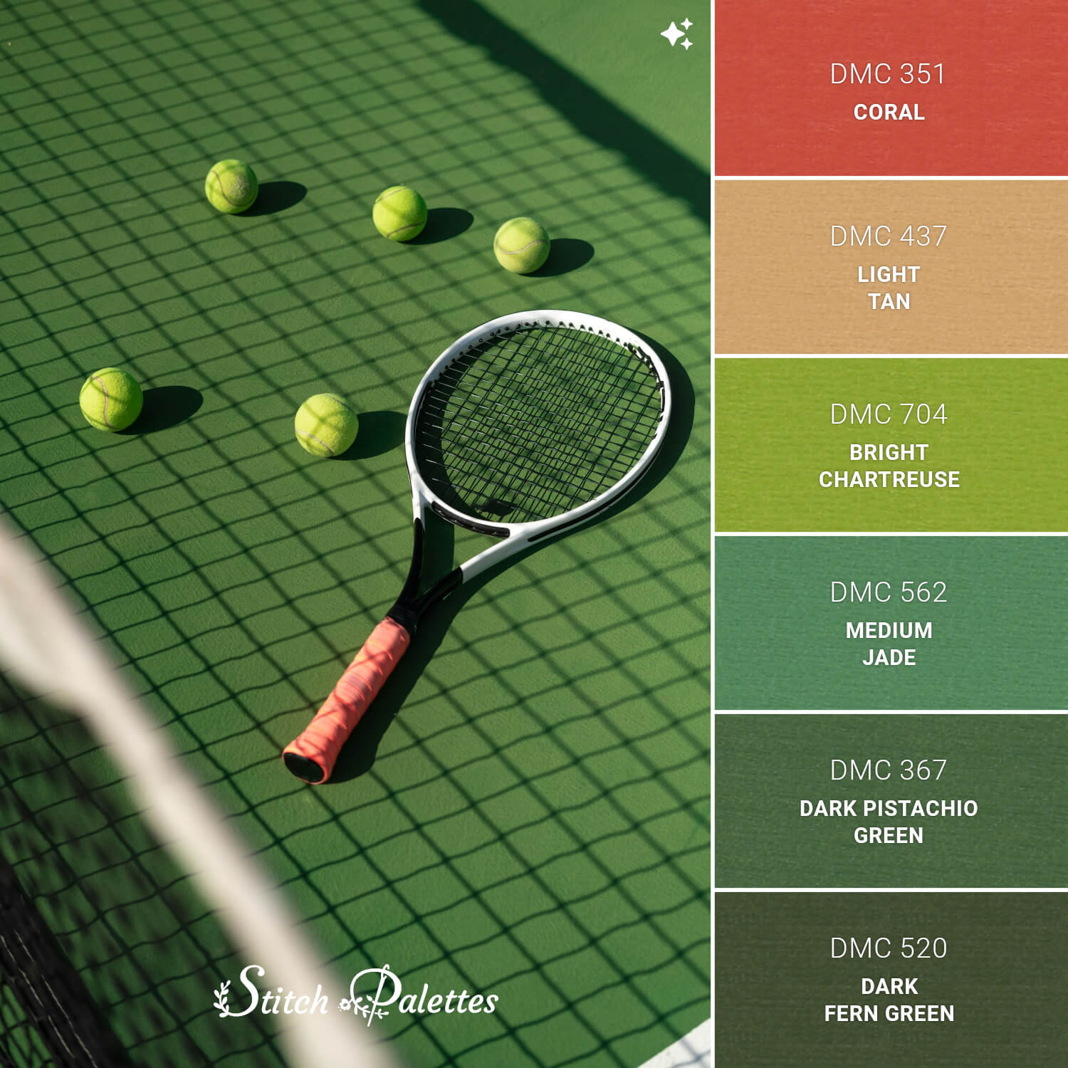 Tennis Racket - Embroidery Color Palette (With Thread Codes)