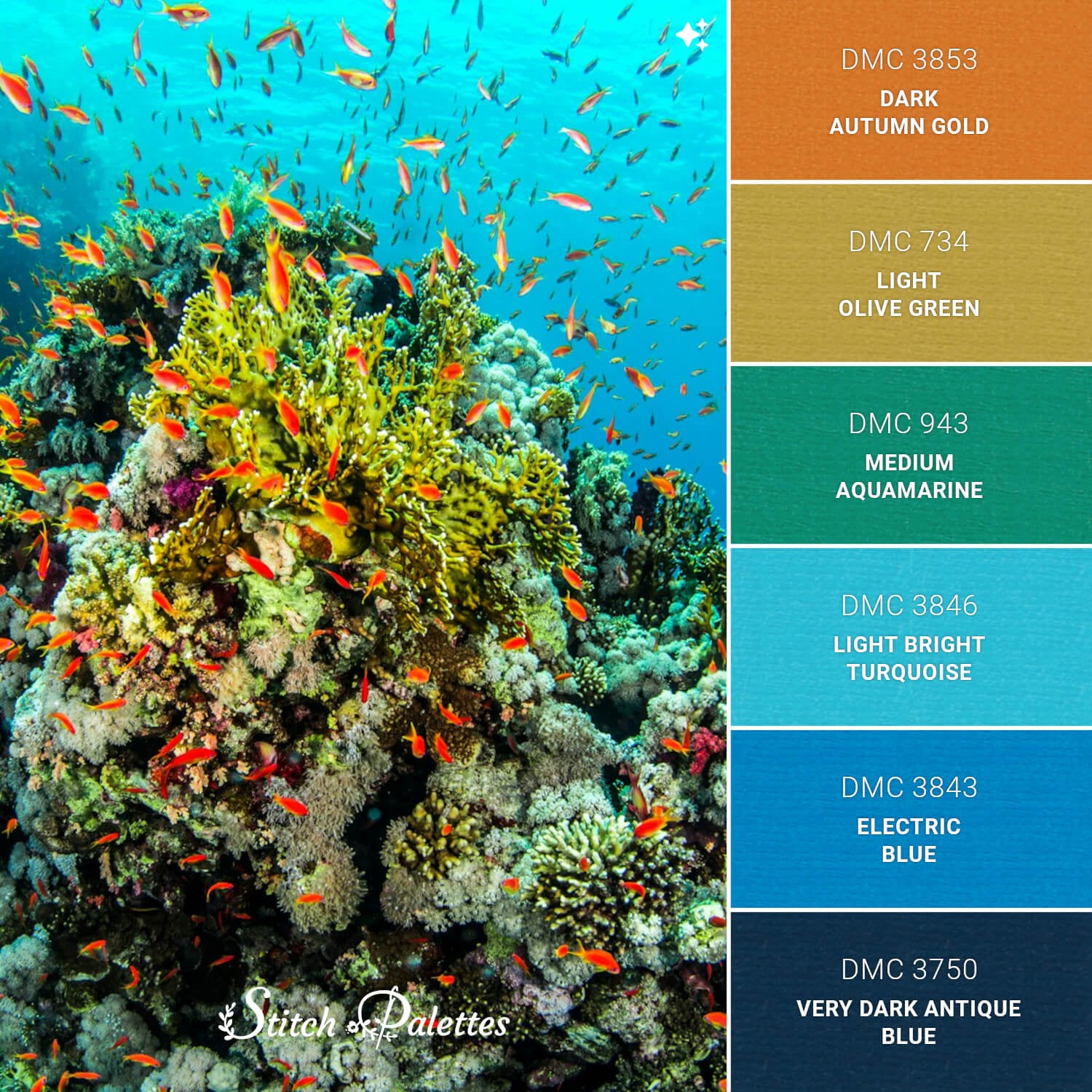 Underwater School - Embroidery Color Palette (With Thread Codes)