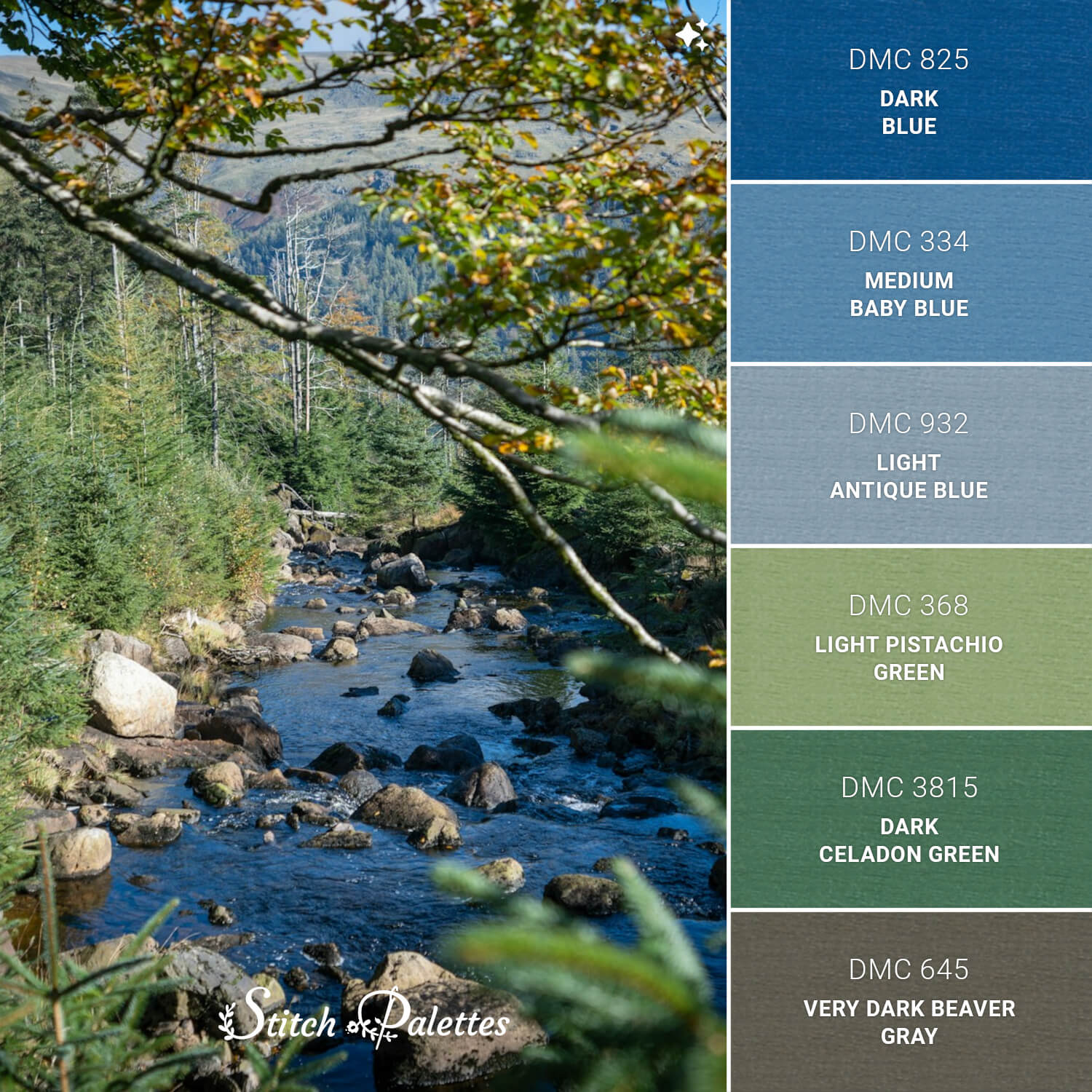 Thread Code W8433 Untamed Forest - Embroidery Color Palette (With Thread Codes)