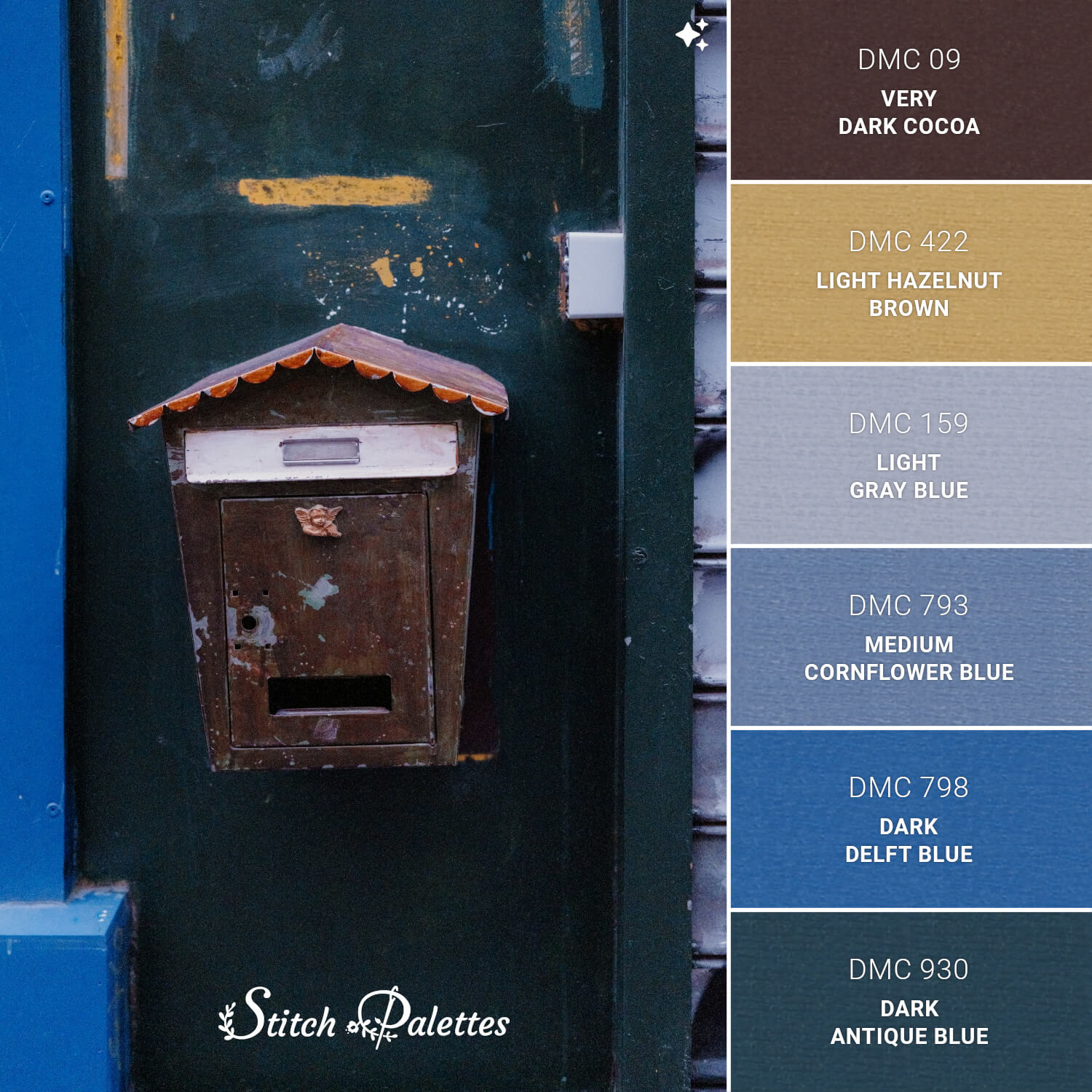 Mailbox Color Wheel Weathered Mailbox - Embroidery Color Palette (With Thread Codes)