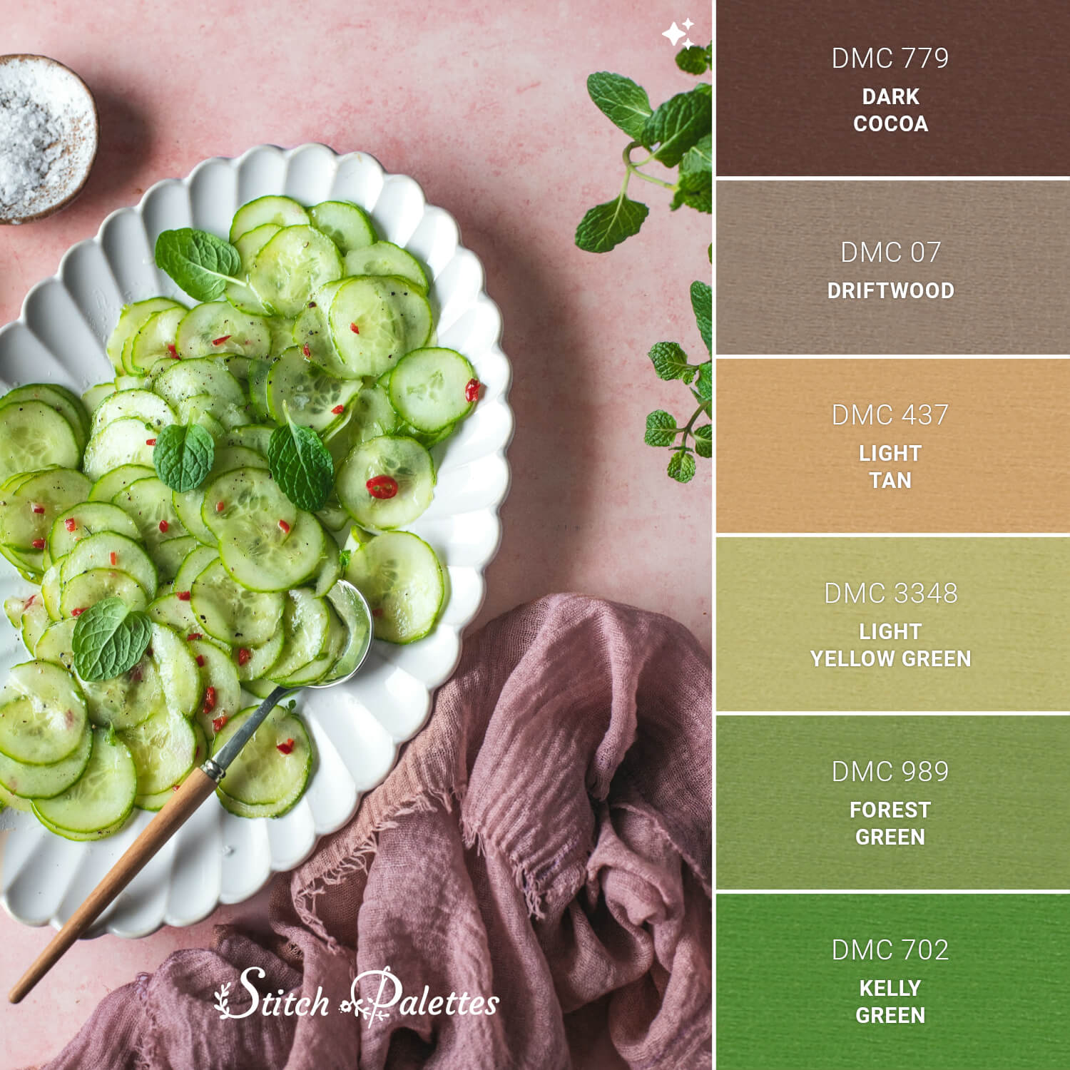 Cucumber Salad - Embroidery Color Palette (With Thread Codes)
