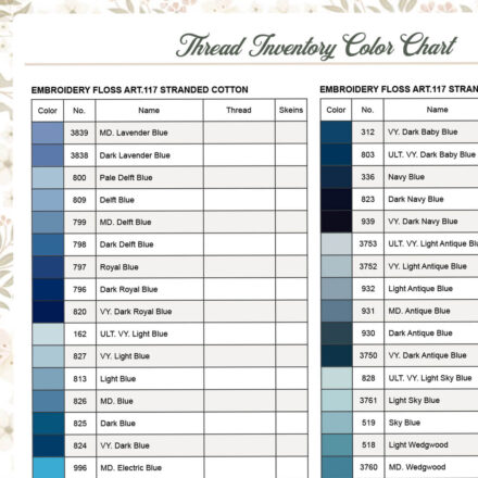 DMC Embroidery Floss Chart - Columns 1 & 2