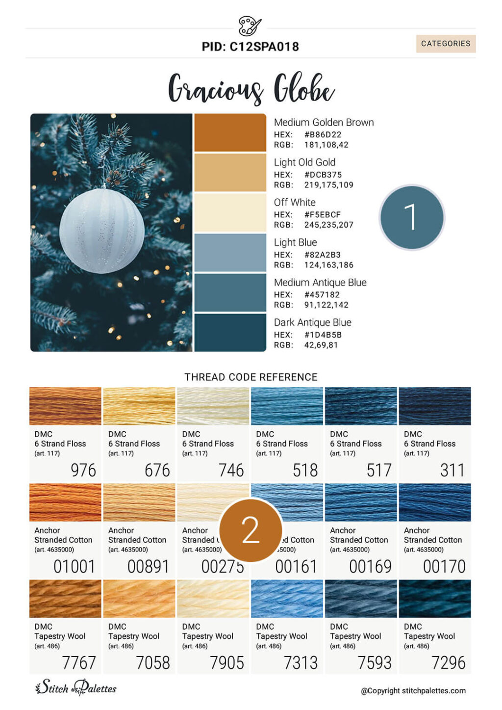 36 Christmas Embroidery Color Palettes, Digital Booklet